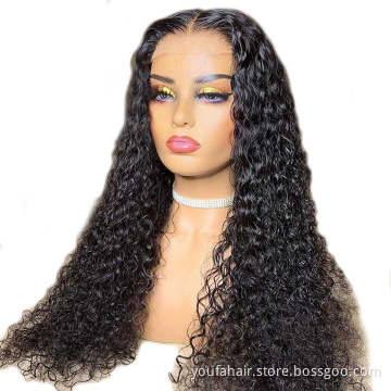 Wholesale Cambodian Virgin Hair 30 Inches Natural Color HD Lace Closure Human Hair 4x4 Kinky Curly Wave Lace Wig for Black Women